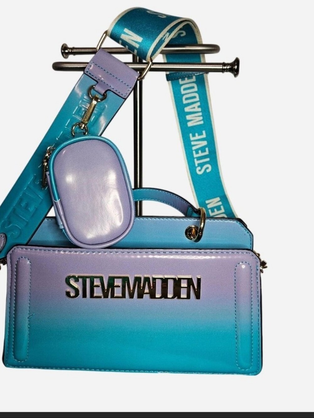 Steve Madden Blue-Purple Iridescent Crossbody with Logo Strap